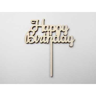 L1150-Topper lemn "Happy Birthday" 13x11cm 1buc - bijuterii personalizate din argint | simoshop