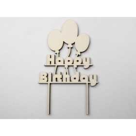 L1152-Topper lemn "Happy Birthday" Baloons 16x9.5cm 1buc - bijuterii personalizate din argint | simoshop
