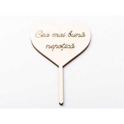 L1164-Topper lemn "Cea mai buna nepotica" 12x7.5 1buc - bijuterii personalizate din argint | simoshop