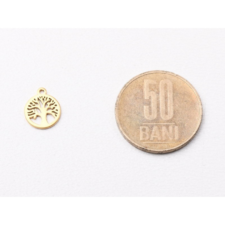 C024-Charm inox auriu Tree of Life 12x10mm 1buc - bijuterii personalizate din argint | simoshop