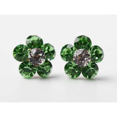 Cercei floare cu 6 cristale de 6mm Fancy Green - 1 pereche - bijuterii personalizate din argint | simoshop