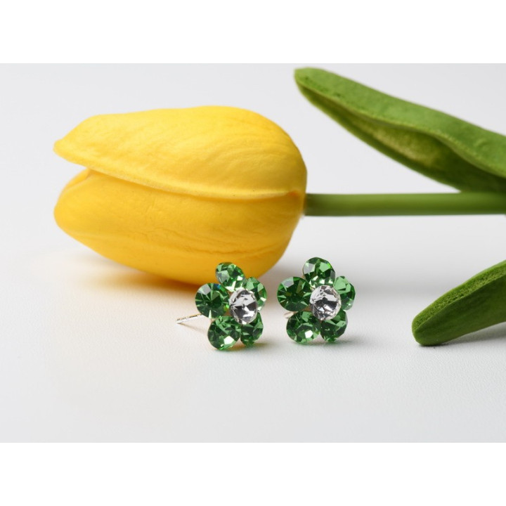 Cercei floare cu 6 cristale de 6mm Fancy Green - 1 pereche - bijuterii personalizate din argint | simoshop