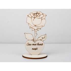 L1181-Decupaj lemn floare cu suport "Cea mai buna nasa" -1 buc - bijuterii personalizate din argint | simoshop