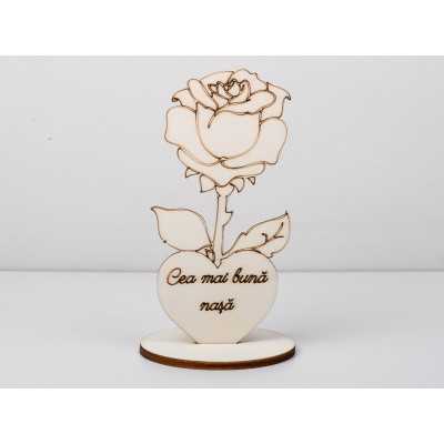 L1181-Decupaj lemn floare cu suport "Cea mai buna nasa" -1 buc - bijuterii personalizate din argint | simoshop