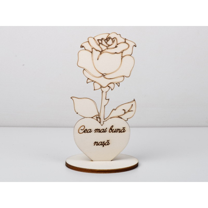 L1181-Decupaj lemn floare cu suport "Cea mai buna nasa" -1 buc - bijuterii personalizate din argint | simoshop