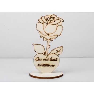 L1182-Decupaj lemn floare cu suport "Cea mai buna invatatoare" -1 buc - bijuterii personalizate din argint | simoshop
