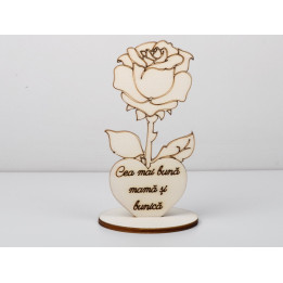 L1183-Decupaj lemn floare cu suport "Cea mai buna mama si bunica" -1 buc - bijuterii personalizate din argint | simoshop