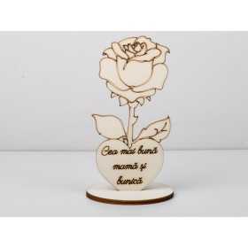 L1183-Decupaj lemn floare cu suport "Cea mai buna mama si bunica" -1 buc - bijuterii personalizate din argint | simoshop