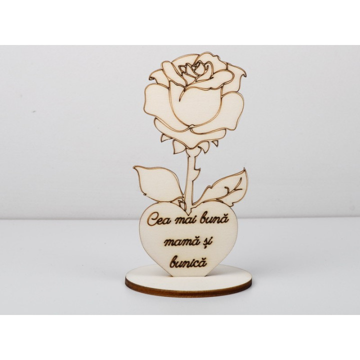 copy of L561-Decupaj lemn floare cu suport "Cea mai buna bunica" -1 buc - bijuterii personalizate din argint | simoshop