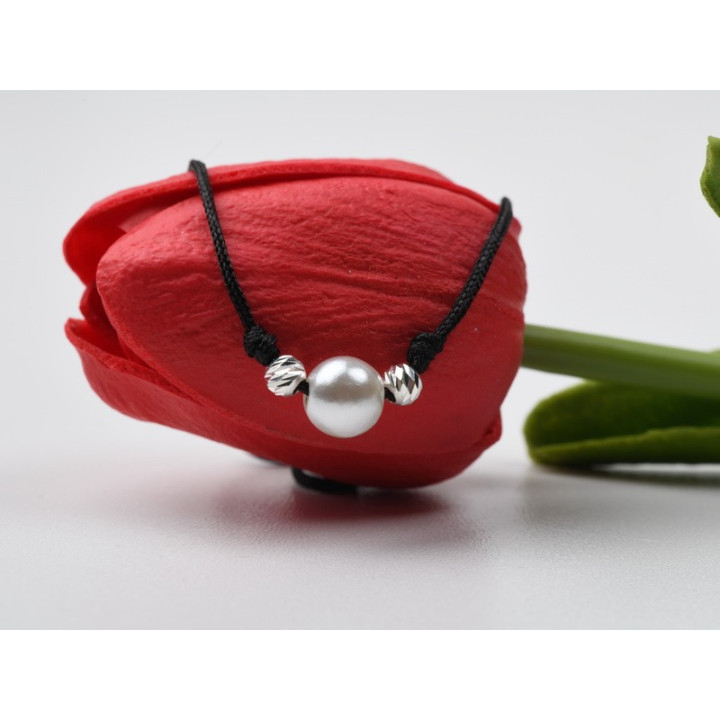 B007-Bratara reglabila cu perla si distantiere argint - bijuterii personalizate din argint | simoshop