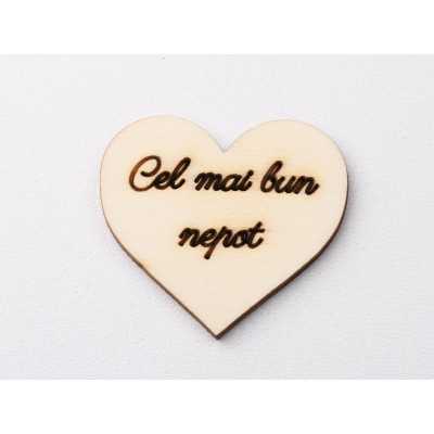 L1200-Decupaj inima lemn "Cel mai bun nepot"-5cm, 1 buc - bijuterii personalizate din argint | simoshop