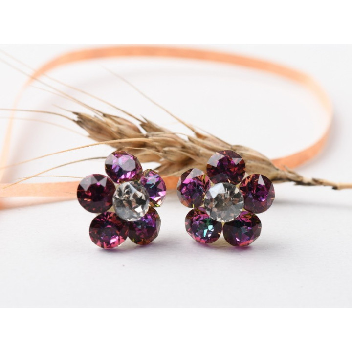 copy of Cercei floare cu 3 cristale de 6mm, tangerine - 1 pereche - bijuterii personalizate din argint | simoshop