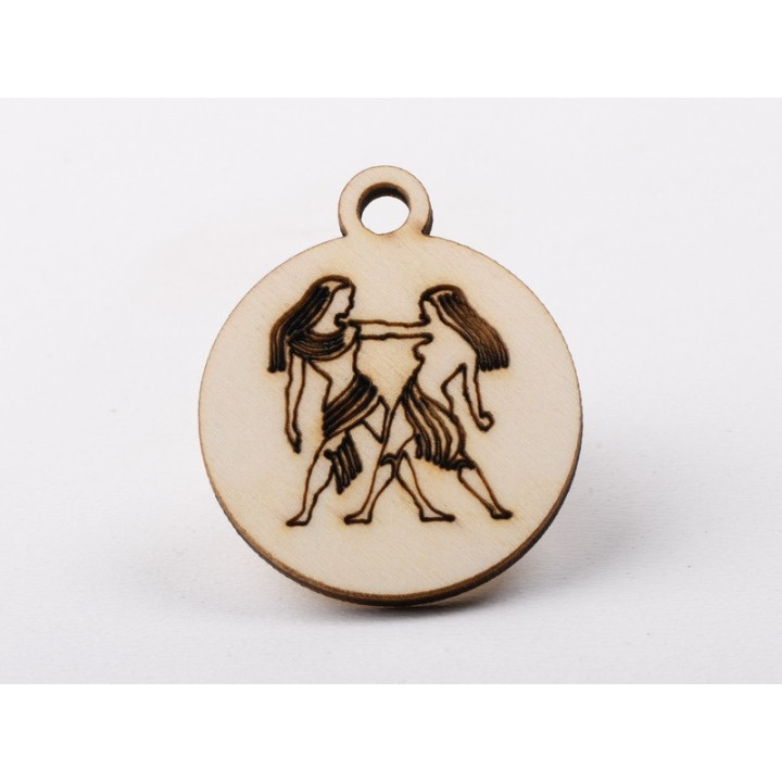 L1215-Decoratiune lemn zodia Gemeni 4.5x4cm- 1 buc - bijuterii personalizate din argint | simoshop