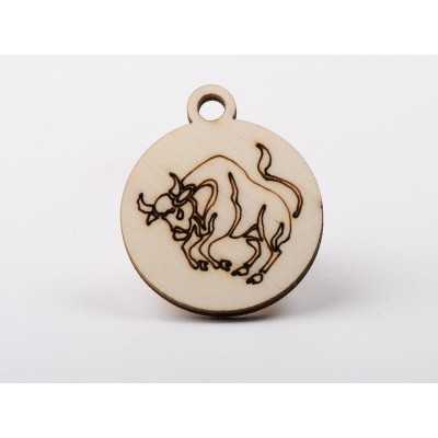 L1219-Decoratiune lemn zodia Taur 4.5x4cm- 1 buc - bijuterii personalizate din argint | simoshop