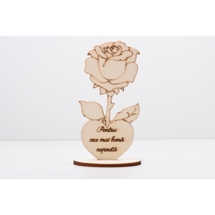 copy of L561-Decupaj lemn floare cu suport "Cea mai buna bunica" -1 buc - bijuterii personalizate din argint | simoshop