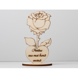 L1232-Decupaj lemn floare cu suport "Cea mai buna vecina" -1 buc - bijuterii personalizate din argint | simoshop