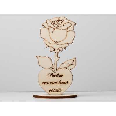 L1232-Decupaj lemn floare cu suport "Cea mai buna vecina" -1 buc - bijuterii personalizate din argint | simoshop