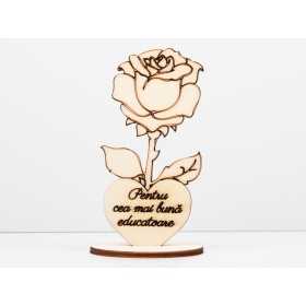 L1233-Decupaj lemn floare cu suport "Cea mai buna educatoare" -1 buc - bijuterii personalizate din argint | simoshop