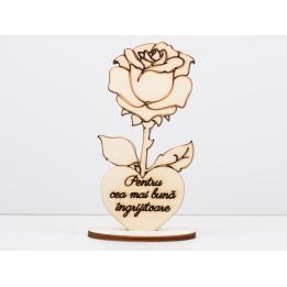 L1234-Decupaj lemn floare cu suport "Cea mai buna ingrijitoare" -1 buc - bijuterii personalizate din argint | simoshop