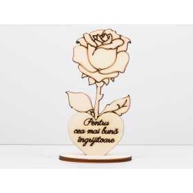 L1234-Decupaj lemn floare cu suport "Cea mai buna ingrijitoare" -1 buc - bijuterii personalizate din argint | simoshop