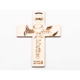L1239-Marturie lemn "Cruce/Prima Impartasanie" 10x7 cm - 1 buc - bijuterii personalizate din argint | simoshop