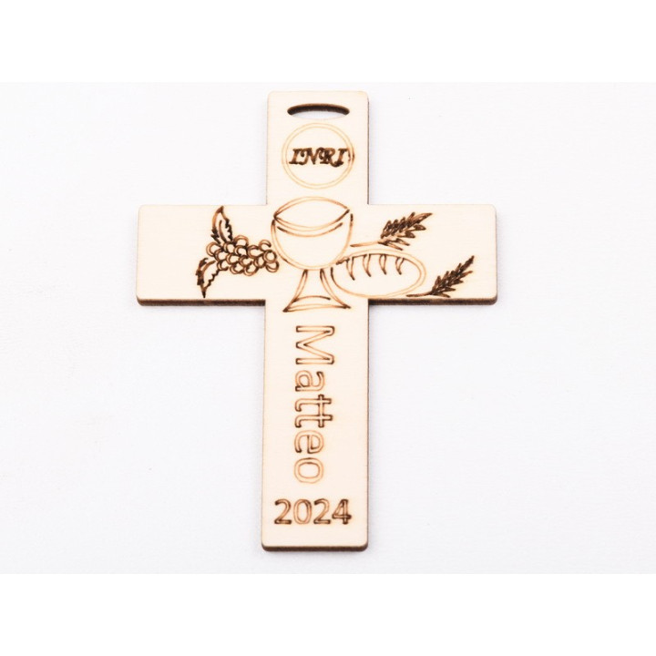 L1239-Marturie lemn "Cruce/Prima Impartasanie" 10x7 cm - 1 buc - bijuterii personalizate din argint | simoshop