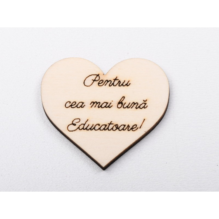 L1253-Decupaj inima lemn "Pentru educatoare"-5cm, 1 buc - bijuterii personalizate din argint | simoshop