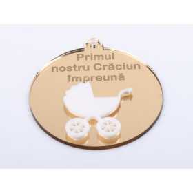 L1269-Glob din oglinda acrilica si plexiglass alb Primul Craciun impreuna - bijuterii personalizate din argint | simoshop