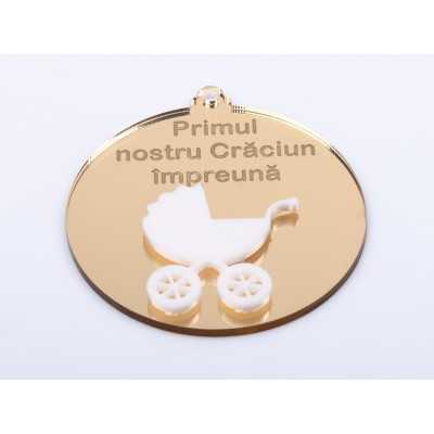 L1269-Glob din oglinda acrilica si plexiglass alb Primul Craciun impreuna - bijuterii personalizate din argint | simoshop