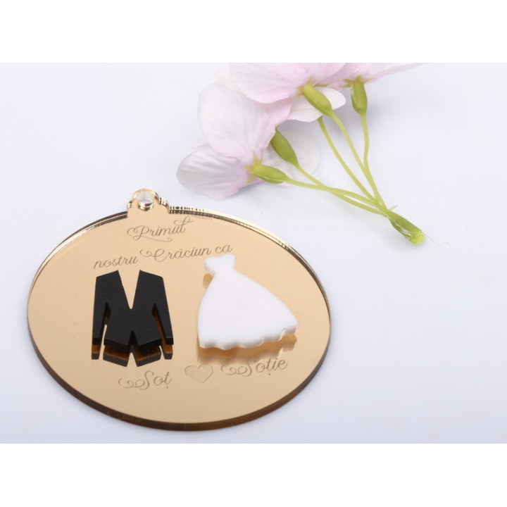 L1270-Glob din oglinda aurie Primul Craciun ca sot si sotie - bijuterii personalizate din argint | simoshop