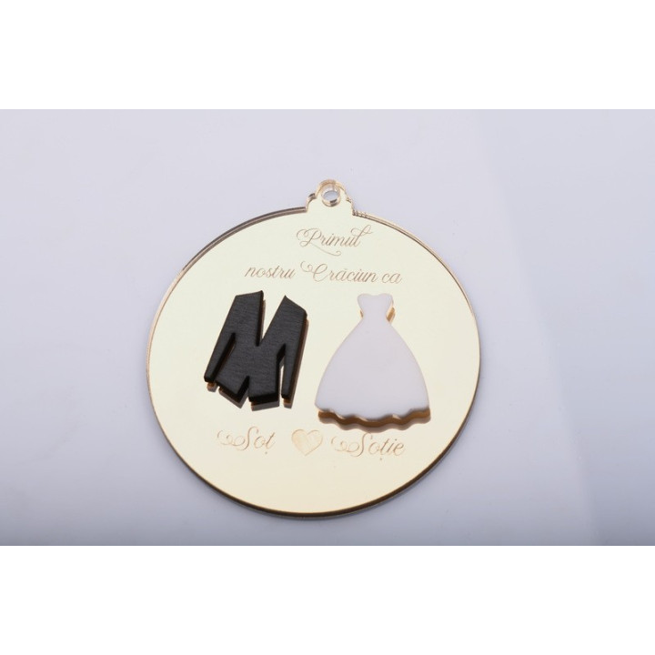 L1270-Glob din oglinda aurie Primul Craciun ca sot si sotie - bijuterii personalizate din argint | simoshop