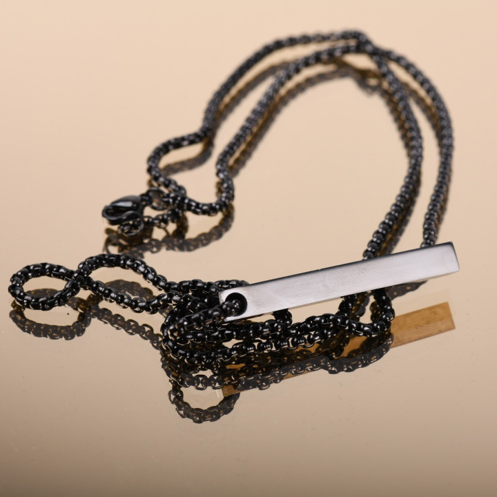 C091-Pandant rectangular de 4 cm din inox negru cu lantisor de 60 cm - bijuterii personalizate din argint | simoshop