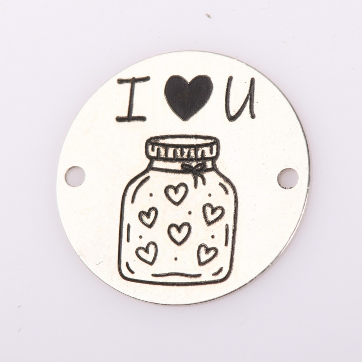 E2086 GS Link rotund argint jar of hearts I love U 16.5mm 1 buc - bijuterii personalizate din argint | simoshop