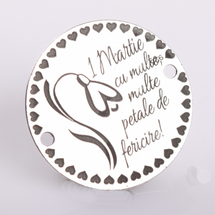 E2089 GS Link rotund argint 1 martie cu ghiocel si inimioare 16.5mm 0.3mm - bijuterii personalizate din argint | simoshop