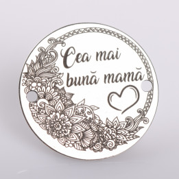 E2092 GS Link rotund argint Cea mai buna mama motiv floral pe stanga 16.5mm 0.3mm - bijuterii personalizate din argint | simosho