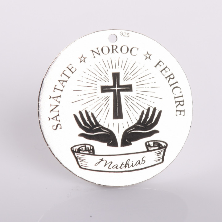 Pandant argint pentru botez Sanatate Noroc Fericire
