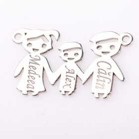 Pandantiv familie personalizat cu nume, argint 925