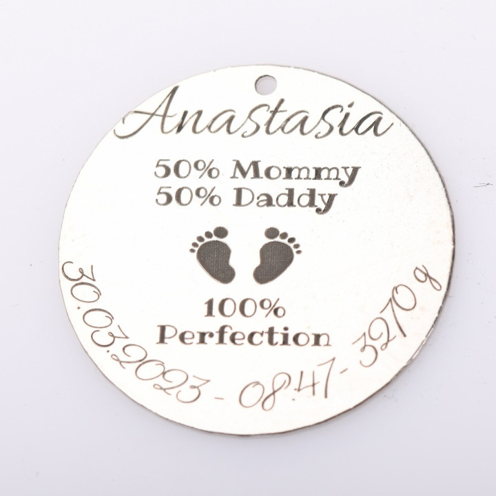S0027-G Pandant argint pentru eveniment special 50/50 cu datele de nastere 22mm - bijuterii personalizate din argint | simoshop