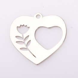 E0218 N Pandant din argint inimioara cu floare si inima decupata 17x16.5mm 0.5mm - bijuterii personalizate din argint | simoshop