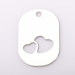 E2095 N Pandant dreptunghiular argint decupat cu 2 inimi 21.5mm x 14.5mm 0.5mm - bijuterii personalizate din argint | simoshop