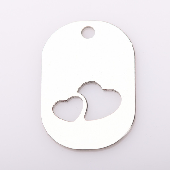E2095 N Pandant dreptunghiular argint decupat cu 2 inimi 21.5mm x 14.5mm 0.5mm - bijuterii personalizate din argint | simoshop