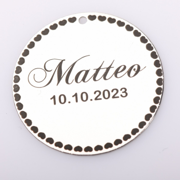 S0028-G Pandant argint pentru eveniment special cu inimioare si datele de nastere 22mm - bijuterii personalizate din argint | si