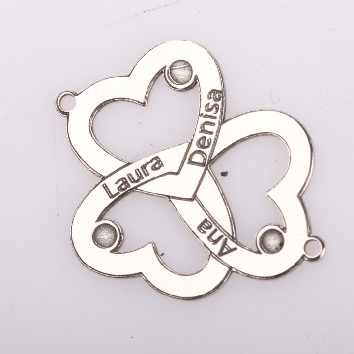 S0049 G Link din argint pentru bratara cu 3 inimioare personalizabil cu nume 23x19mm 0.5mm