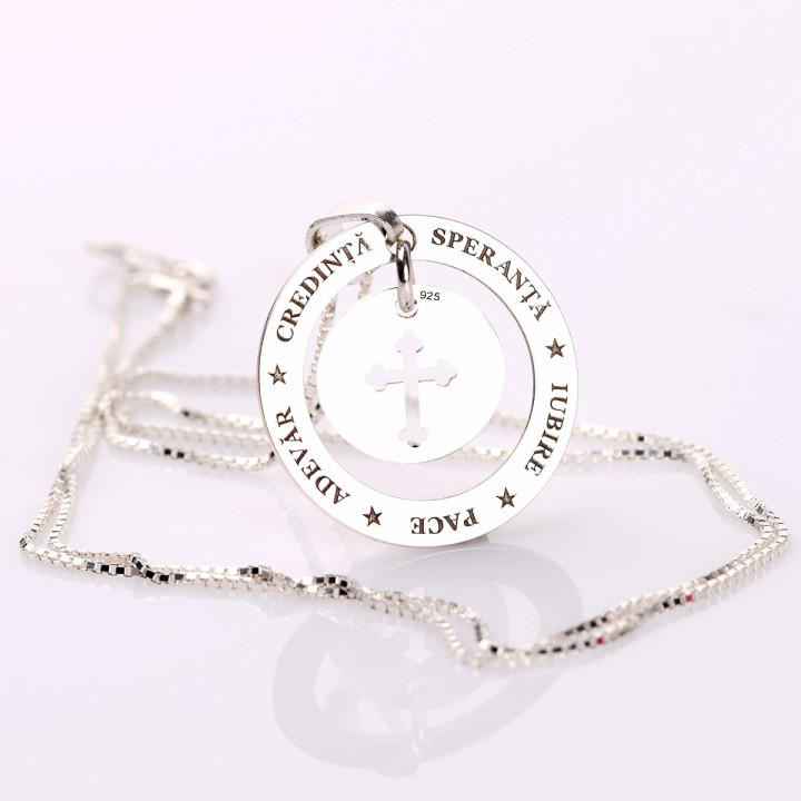 E2147 G Colier din argint "Credinta - Speranta - Iubire - Pace - Adevar" - bijuterii personalizate din argint | simoshop