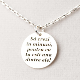 Colier cu banut din argint - "Sa crezi in minuni..."