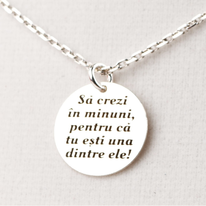 Colier cu banut din argint - "Sa crezi in minuni..."