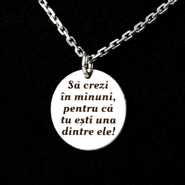 Colier cu banut din argint - "Sa crezi in minuni..."