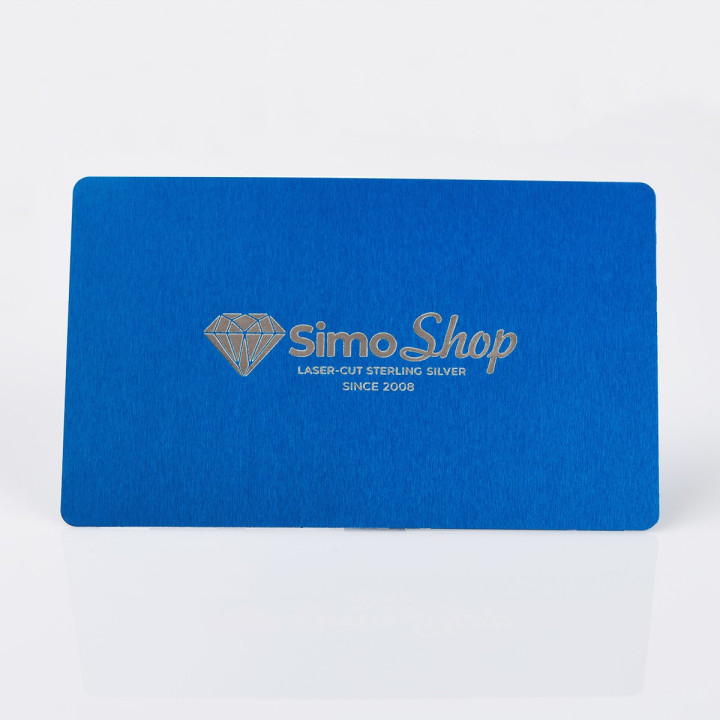 S196 - Carte de vizita personalizata din aluminiu (albastru) - bijuterii personalizate din argint | simoshop