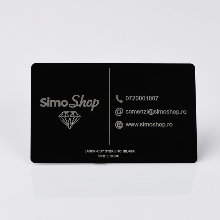 S199 - Carte de vizita personalizata din aluminiu (negru) - bijuterii personalizate din argint | simoshop