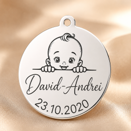 S207 - Pandant banut din argint pentru botez de 22mm baietel - bijuterii personalizate din argint | simoshop